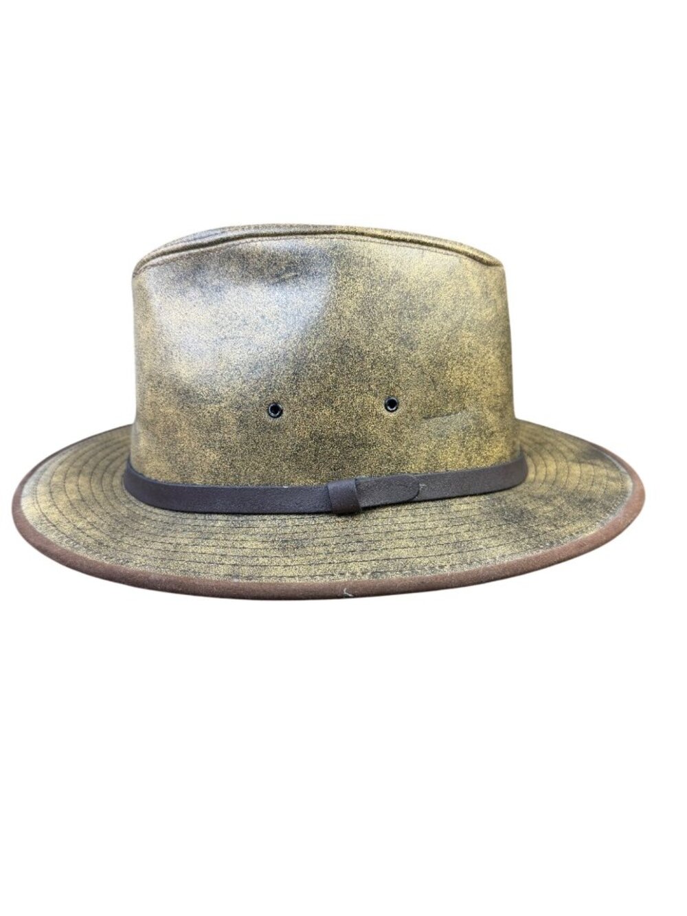 Henschel Mens Distressed Olive Hat With Brown Band Classic Fedora Style